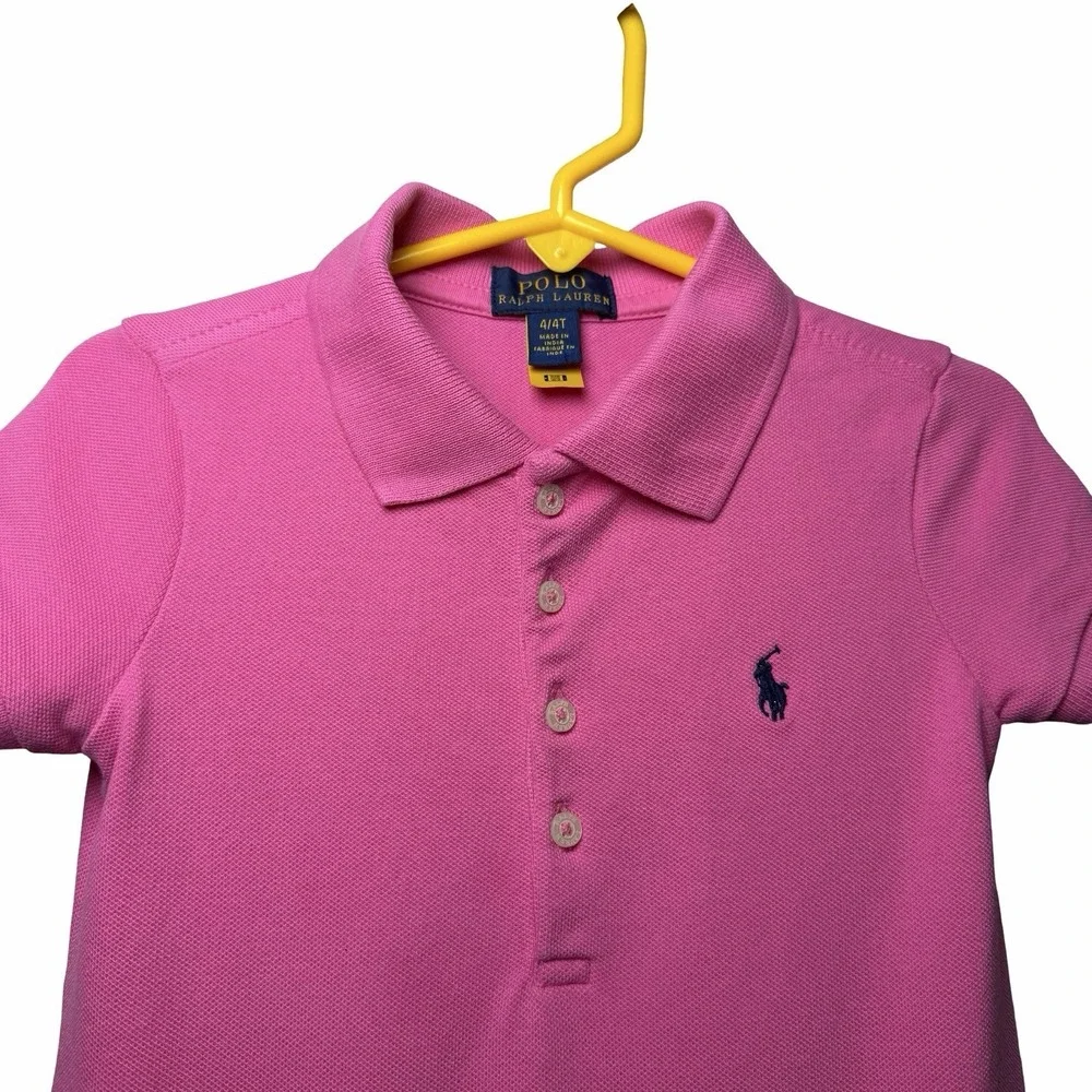 Ralph Lauren Girls Pink Polo Pique Drop Waist Dress 4T Pony Logo 100% Cotton